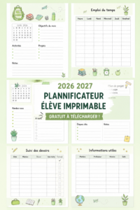 Planificateur étudiant 2026-2027 à imprimer avec sections pour les cours et les devoirs.