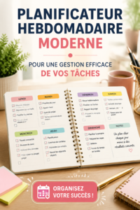 Un étudiant utilisant un planificateur hebdomadaire moderne pour organiser ses tâches