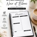 Planificateur journalier noir et blanc avec des sections pour tâches et notes
