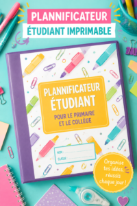 Exemple d'un planner étudiant imprimable coloré et bien organisé.