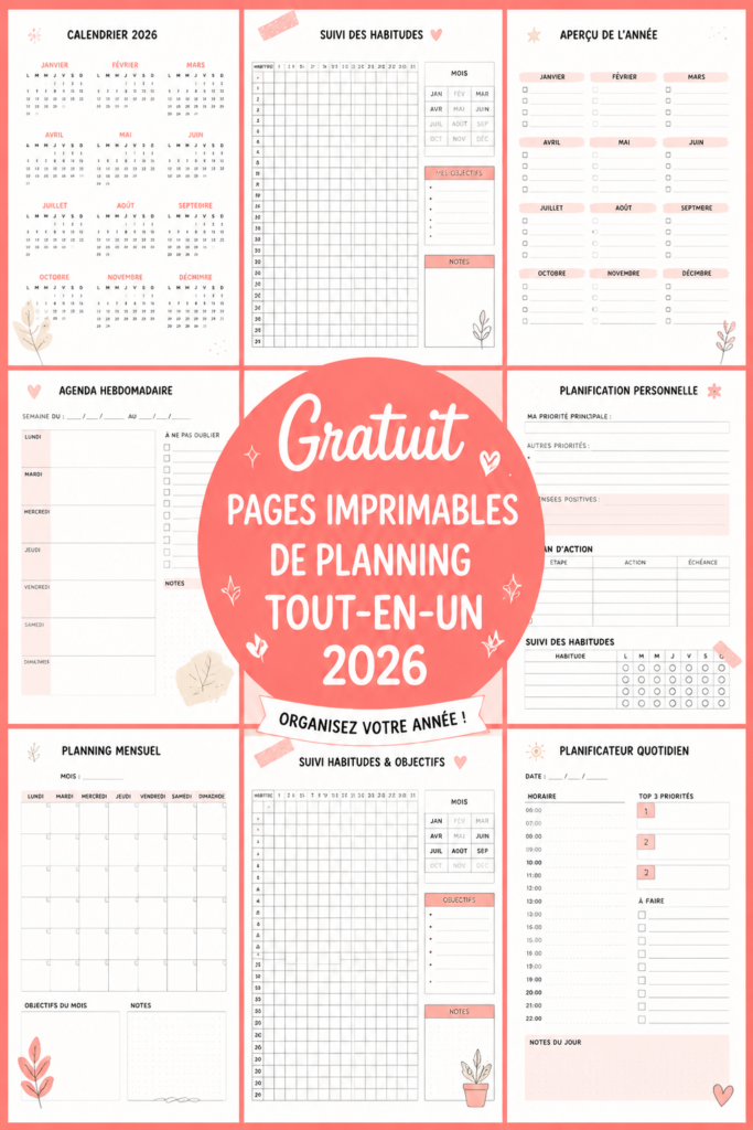 Un planner 2026 gratuit à imprimer pour l'organisation étudiante.