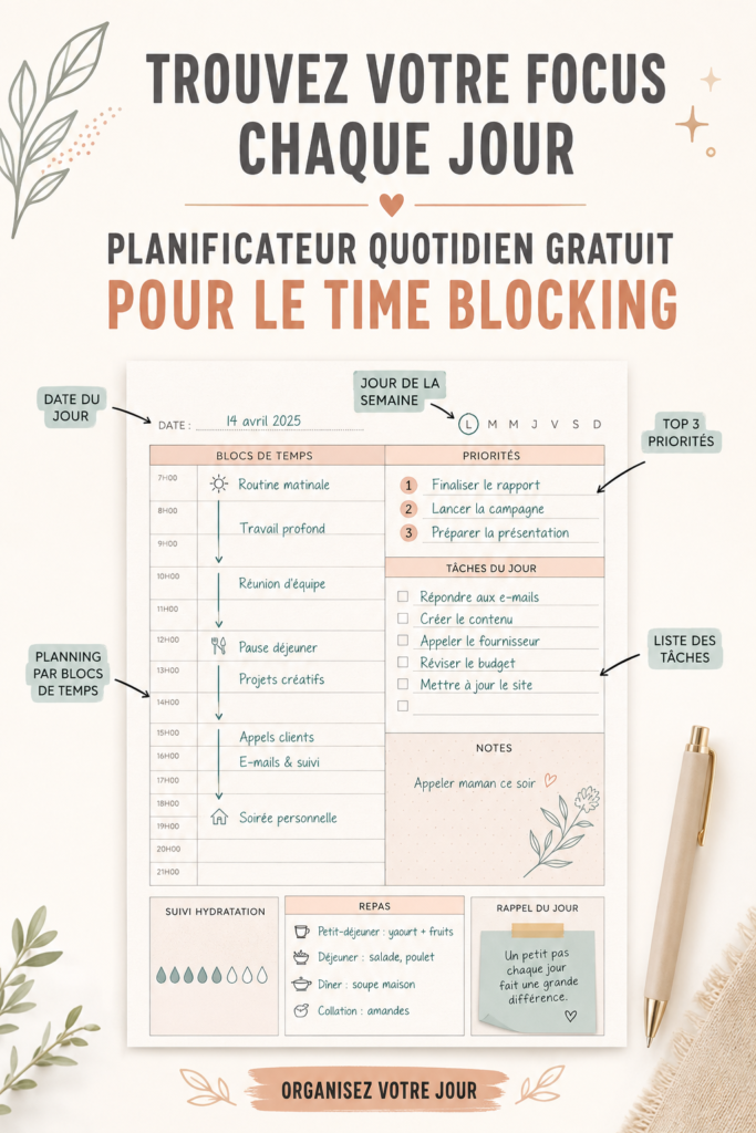 Planner quotidien gratuit pour étudiants affichant une mise en page organisée
