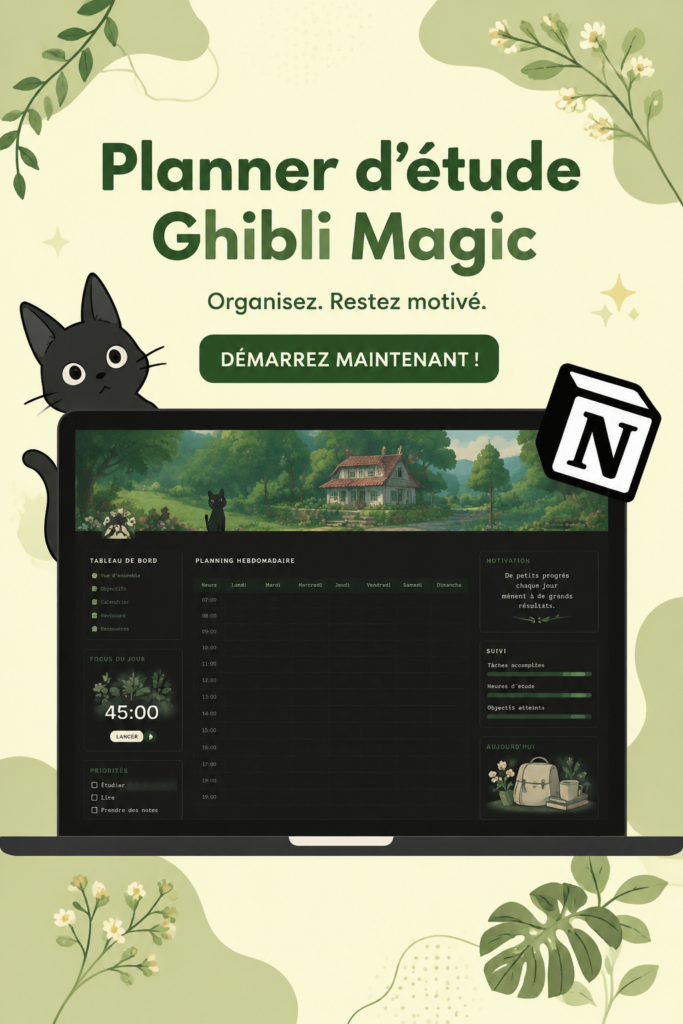 Illustration d'un planner étudiant inspiré par l'univers de Ghibli
