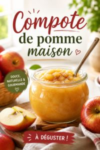Un pot de compote de pommes maison sur une table en bois.