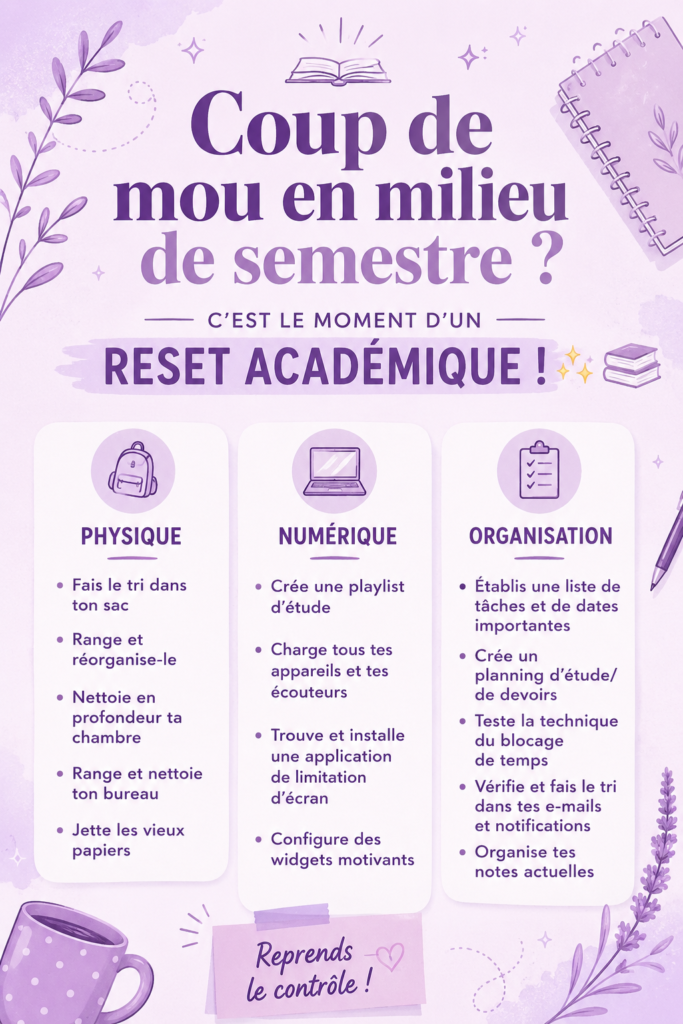 Étudiant(e) révisant à une table avec des livres et un ordinateur, symbole de productivité et d'organisation.
