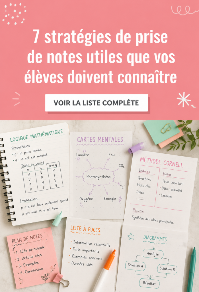 Un étudiant prenant des notes dans un carnet pendant un cours.