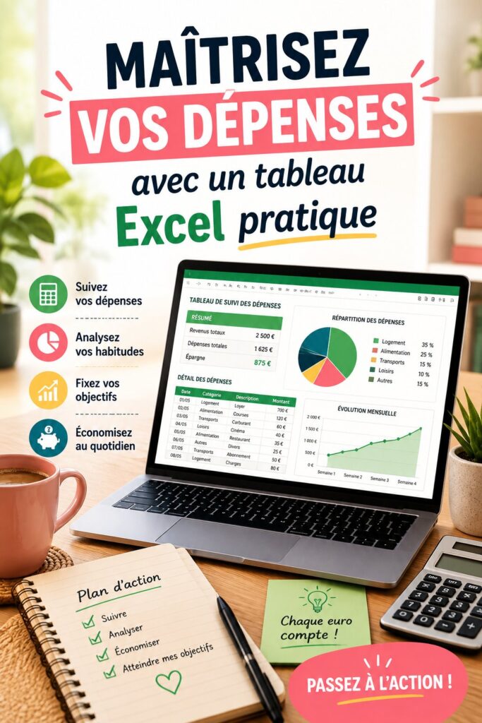 Tableau Excel pour la gestion des dépenses étudiantes avec des graphiques colorés.