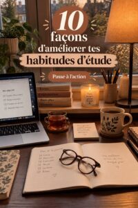 Étudiante concentrée sur ses études avec des livres et un ordinateur portables.
