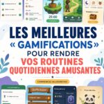 Screenshot d'une application de gamification sur un smartphone montrant des éléments de jeux pour la routine quotidienne.