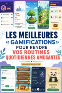 Screenshot d'une application de gamification sur un smartphone montrant des éléments de jeux pour la routine quotidienne.