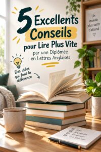Une personne lisant rapidement un livre avec une horloge indiquant la gestion du temps, symbolisant la lecture efficace