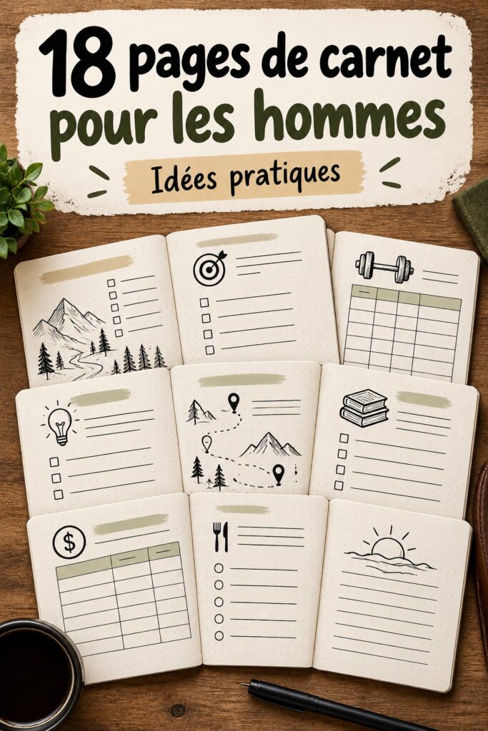 Exemple de Bullet Journal avec un design organisé et masculin utilisé par un étudiant.