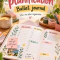 Un carnet de bullet journal ouvert sur une table avec des stylos colorés, représentant l'organisation et la planification