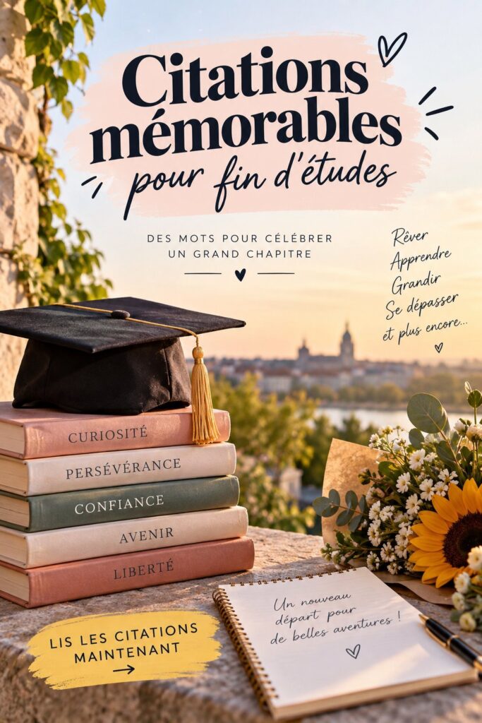 Citations inspirantes accompagnées de décorations festives pour la remise de diplôme