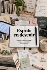 Un élégant collage d'objectifs d'étude illustrant des stratégies d'organisation