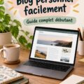 Image illustrant le démarrage d'un blog personnel avec un ordinateur et un carnet.