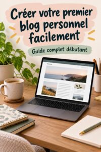 Image illustrant le démarrage d'un blog personnel avec un ordinateur et un carnet.