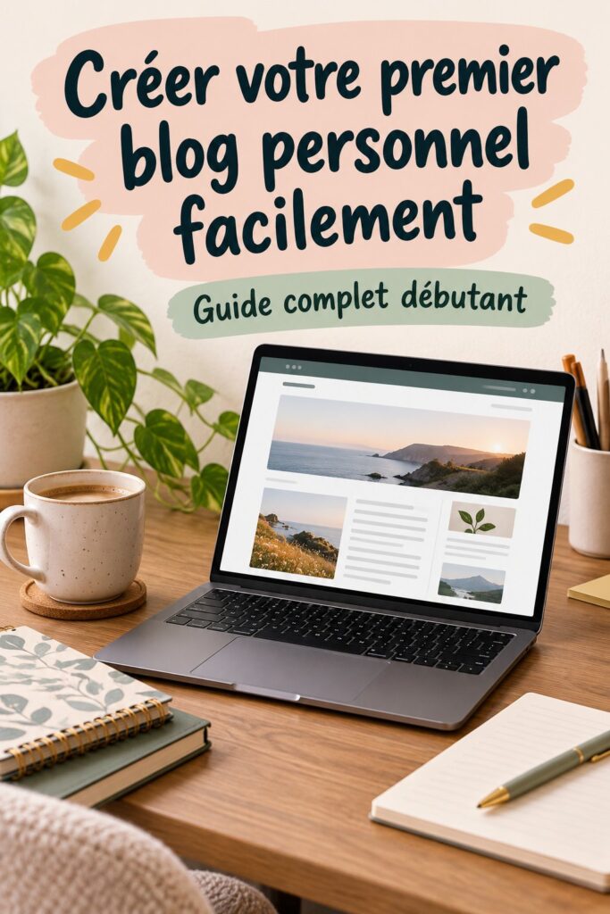 Image illustrant le démarrage d'un blog personnel avec un ordinateur et un carnet.
