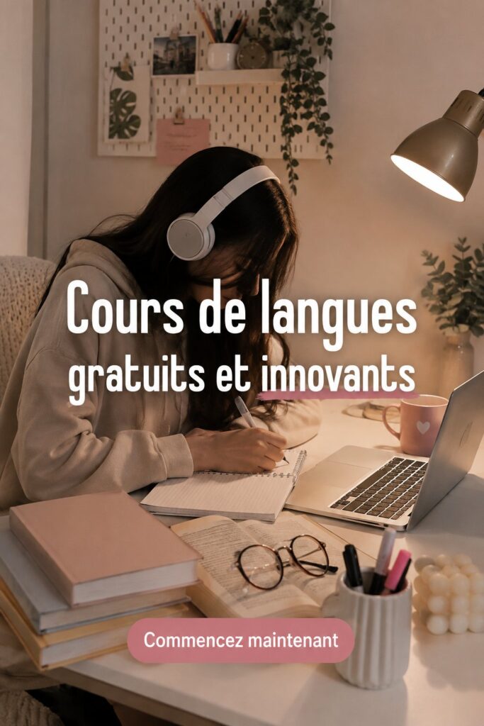 Étudiant utilisant un ordinateur pour suivre des cours de langue en ligne