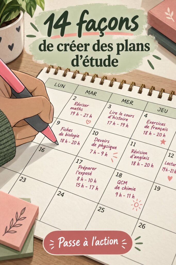 Un étudiant concentré sur son plan d'étude, entouré de livres et de fournitures scolaires.