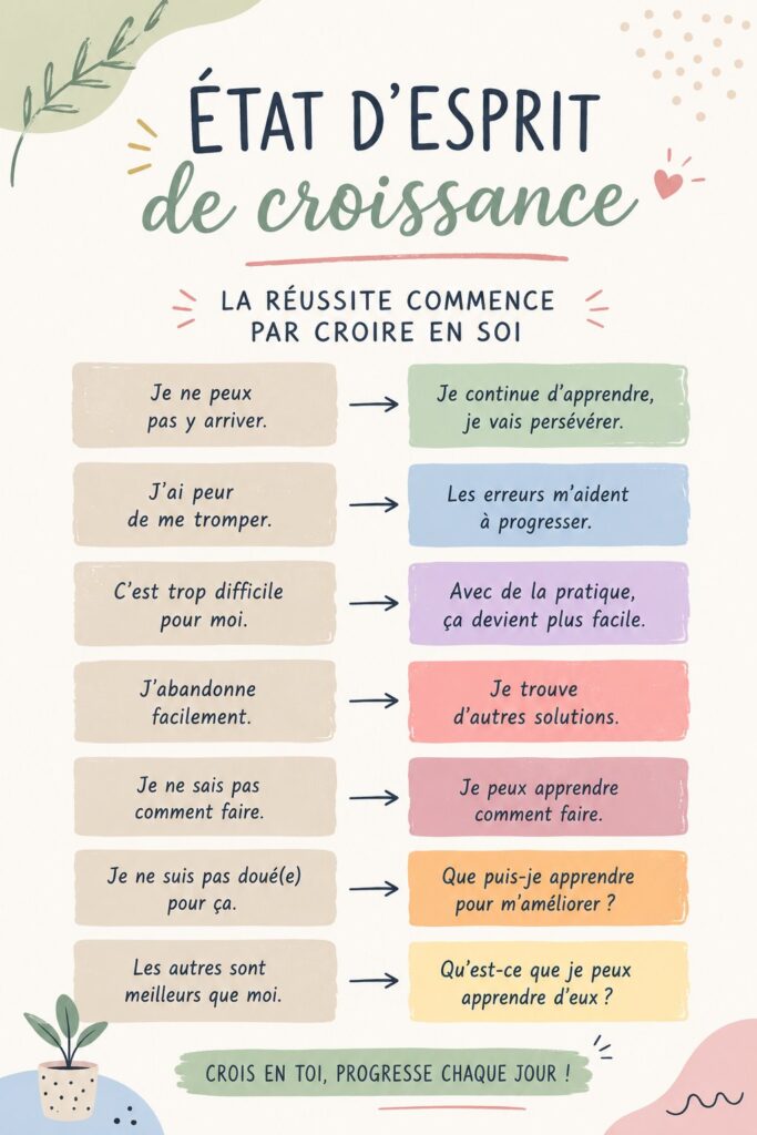 Affiche inspirante sur l'état d'esprit de croissance pour les étudiants