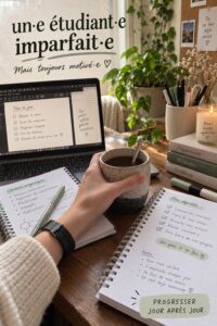 Un étudiant réfléchissant sur ses erreurs et imperfections dans un cadre d'étude.