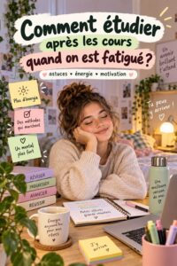 Un étudiant fatigué assis à son bureau, entouré de livres et de fournitures scolaires.