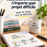 Étudiant concentré sur un projet difficile avec des notes