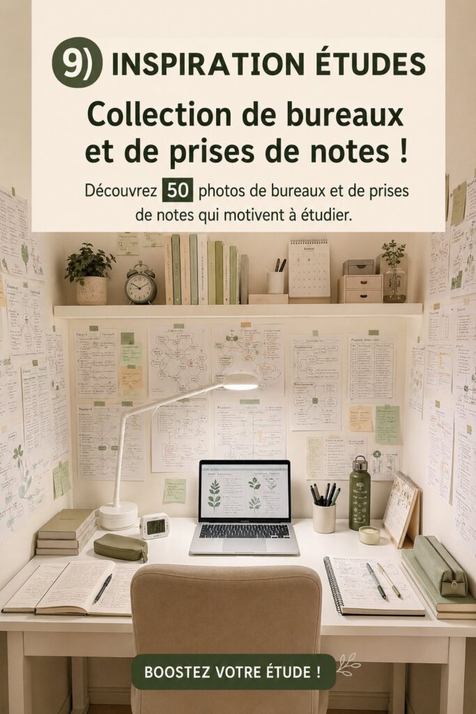 Un bureau d'étudiant organisé avec du matériel scolaire, une plante verte et une lumière naturelle