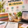 Étudiant utilisant des méthodes de révision efficaces à son bureau