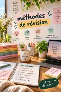 Étudiant utilisant des méthodes de révision efficaces à son bureau