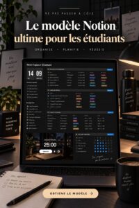 Capture d'écran d'un modèle Notion pour étudiants, avec un design organisé et coloré.