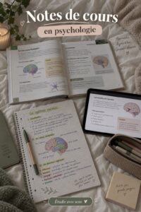 Étudiant prenant des notes esthétiques sur un carnet avec des stylos colorés