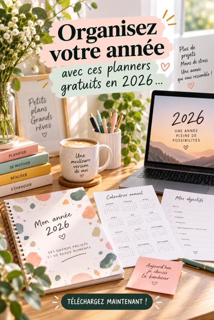 Un ensemble de planners gratuits pour l'année 2026 pour étudiants, personnalisables et colorés.