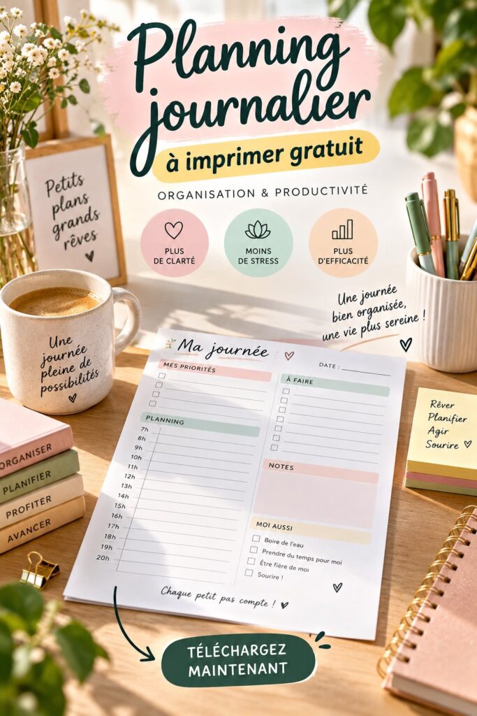 Un exemple de planning journalier à imprimer pour une meilleure organisation étudiante