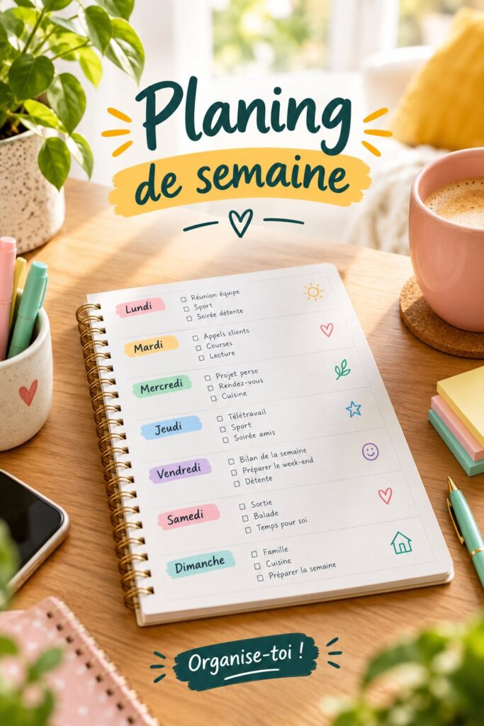 Un planning hebdomadaire d'études sur un bureau organisé