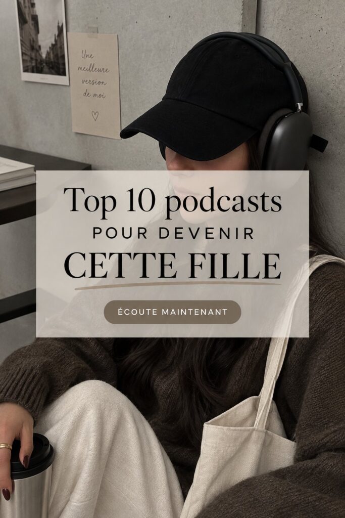 Une sélection de podcasts inspirants pour étudiants avec des écouteurs et un carnet.