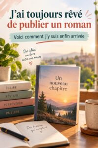 Couverture du premier roman publié, symbolisant l'accomplissement d'un rêve d'écrivain.