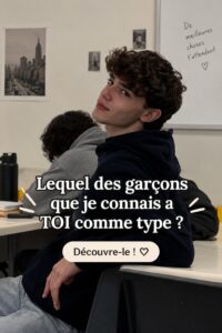 Une personne réfléchissant à ses préférences amoureuses avec des illustrations de partenaires divers en arrière-plan.