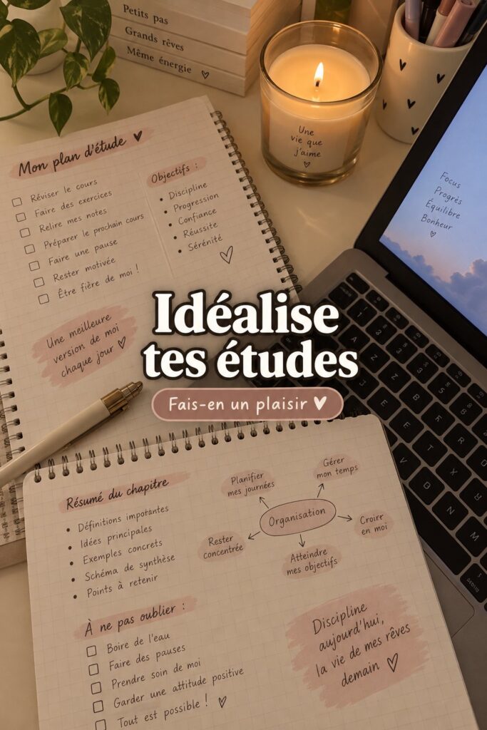 Un étudiant studieux dans un espace d'étude accueillant, entouré de décorations inspirantes.