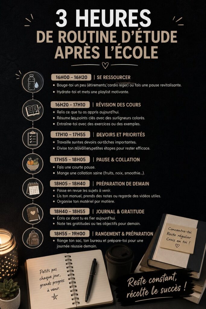Élève concentré dans un espace d'étude organisé après l'école.