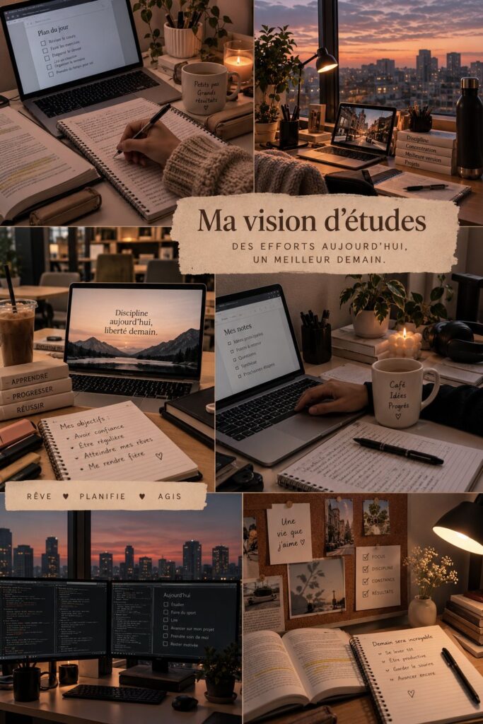 Tableau de vision étudiant avec des images inspirantes et des objectifs