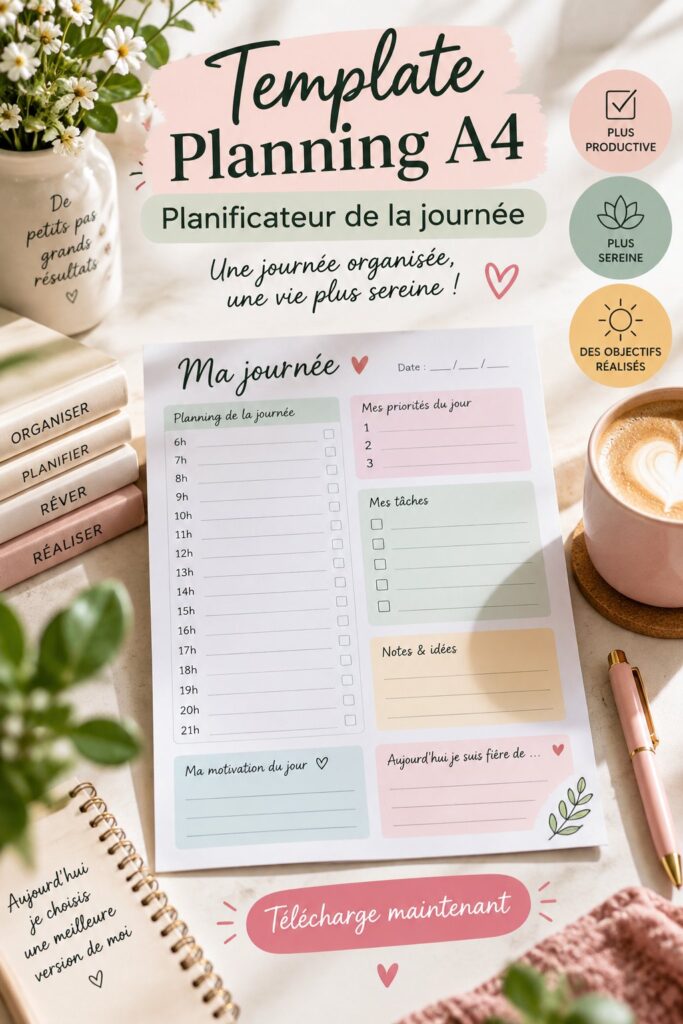 Modèle de planning quotidien sur Canva pour étudiants
