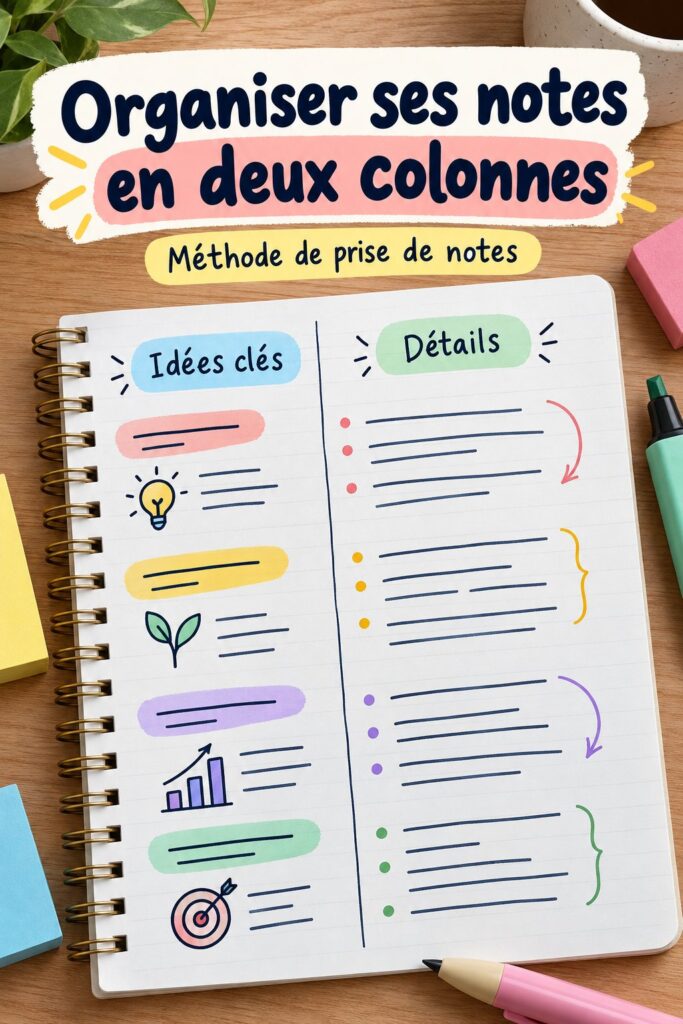Un étudiant prenant des notes de manière organisée avec des surligneurs