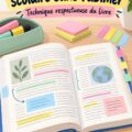 Un étudiant annotant un manuel scolaire avec des surligneurs colorés.