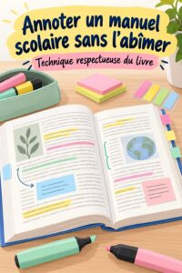 Un étudiant annotant un manuel scolaire avec des surligneurs colorés.