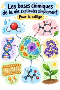 Étudiant en train d'étudier les bases chimiques de la vie avec un livre ouvert et des notes.