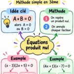Carte mentale illustrant les équations produit nul en mathématiques.