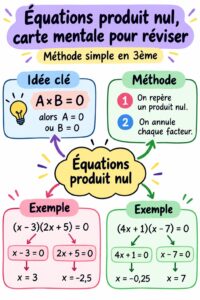 Carte mentale illustrant les équations produit nul en mathématiques.