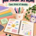 Un étudiant concentré en train de réviser avec des cahiers et du matériel scolaire.